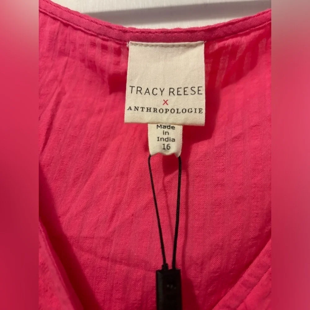 NWT 16 Tracy Reese Anthropologie pink surplice puff-sleeve ruffle Effortless - Picture 5 of 8